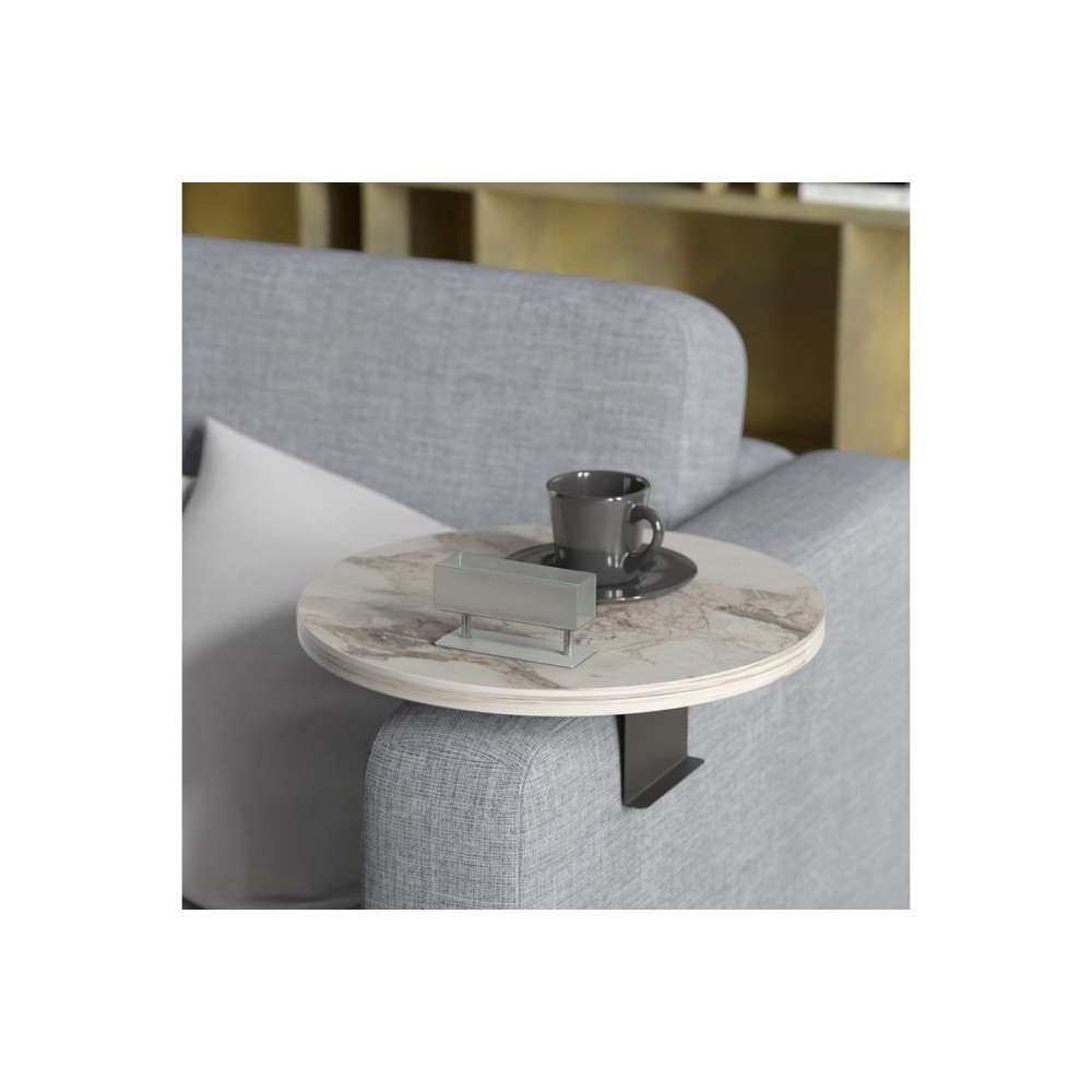 Βοηθητικό τραπεζάκι "LINEA" από μέταλλο σε χρώμα γκρι μαρμάρου/μαύρο Φ35.5x5