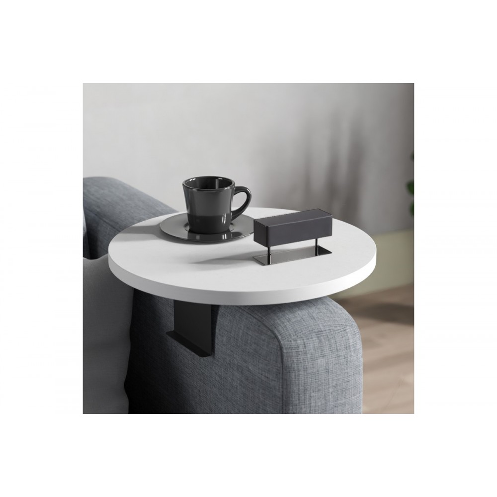 Βοηθητικό τραπεζάκι "LINEA" από μέταλλο σε χρώμα λευκό/μαύρο Φ35.5x5