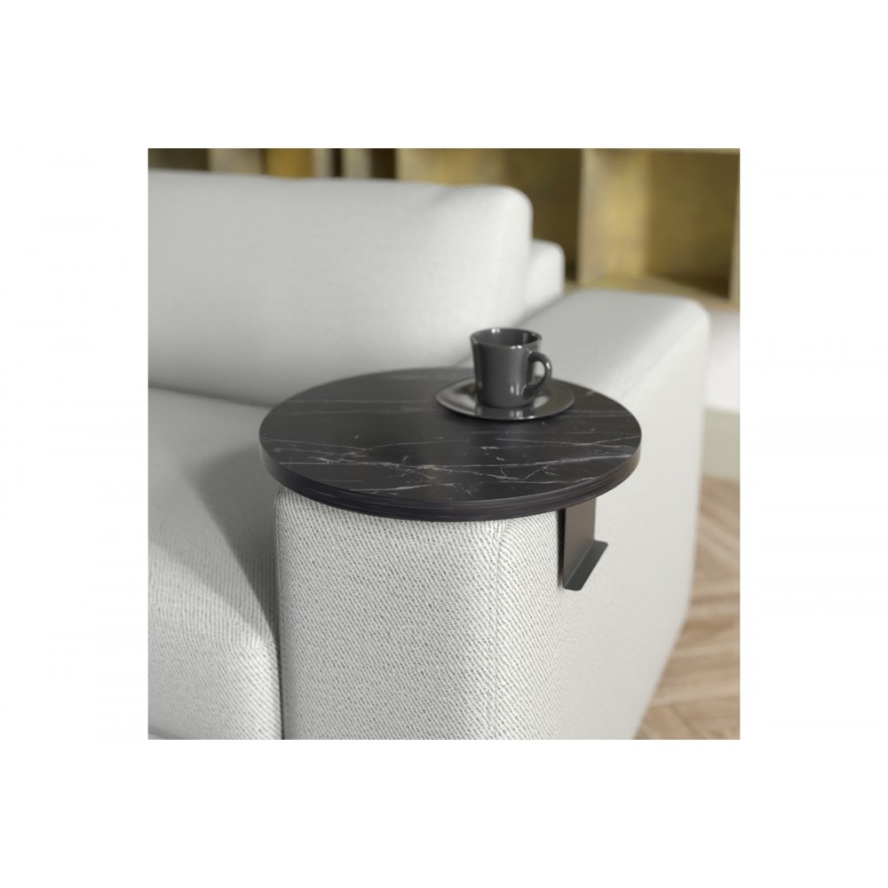Βοηθητικό τραπεζάκι "LINEA" από μέταλλο σε μαύρο χρώμα μαρμάρου Φ35.5x5