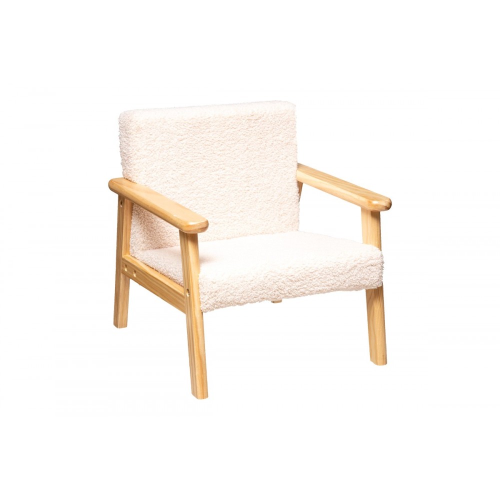 Πολυθρόνα παιδική "BASILE" από ξύλο/μπουκλέ ύφασμα σε χρώμα λευκό 43x43x46