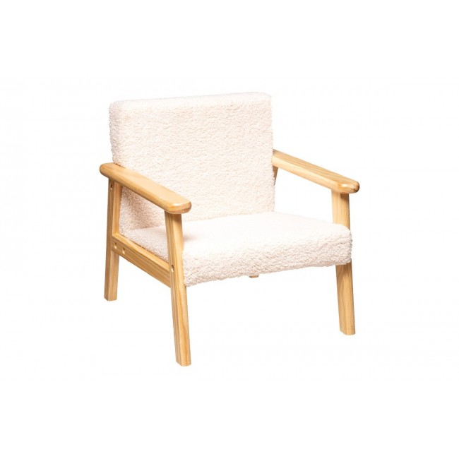 Πολυθρόνα παιδική "BASILE" από ξύλο/μπουκλέ ύφασμα σε χρώμα λευκό 43x43x46