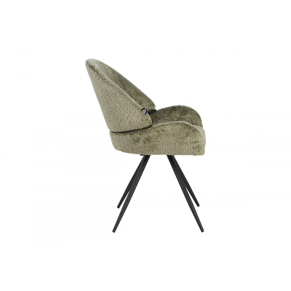 Καρέκλα περιστρεφόμενη "MOREA" από μπουκλέ ύφασμα/μέταλλο σε χρώμα λαδί/μαύρο 68x66x82.5