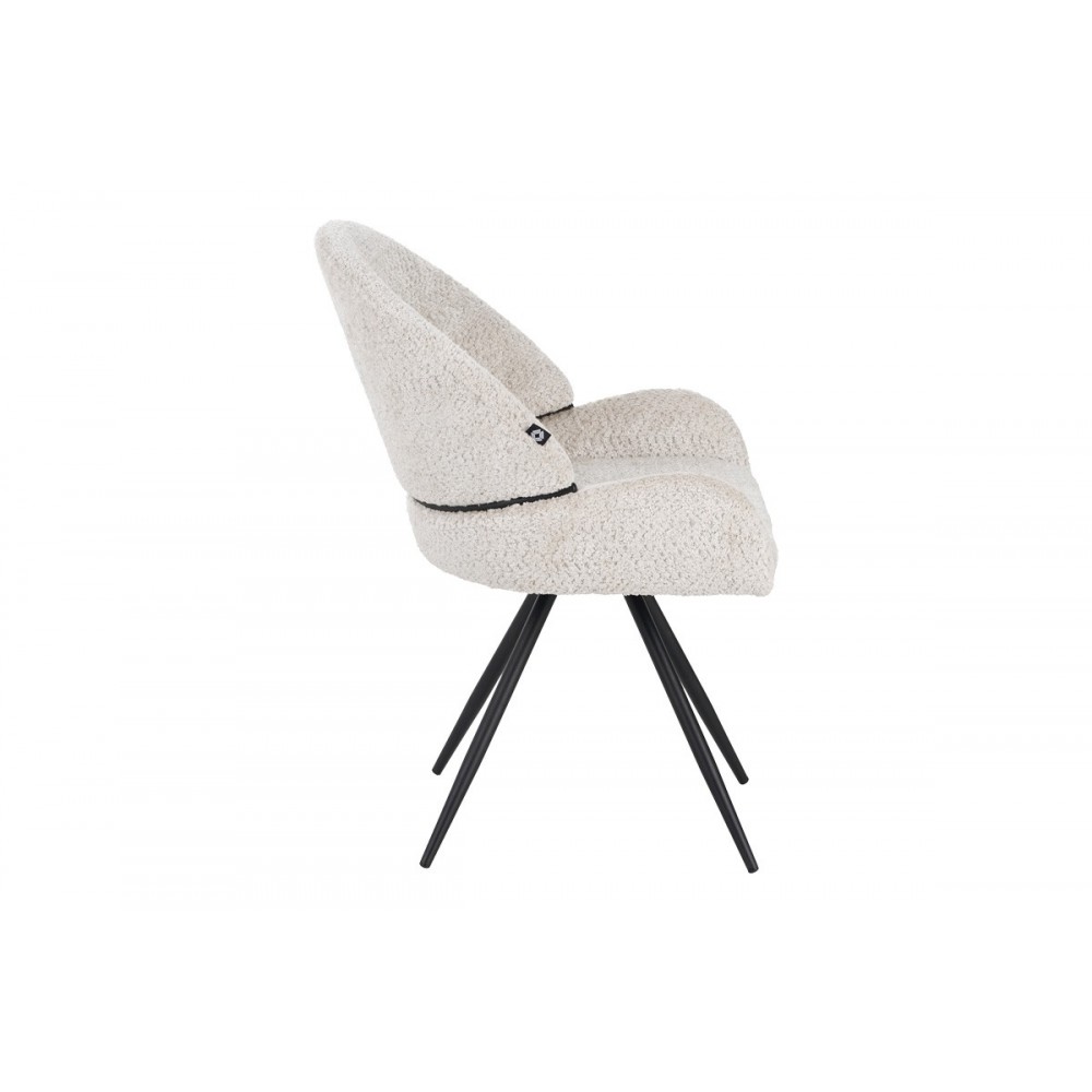 Καρέκλα περιστρεφόμενη "MOREA" από μπουκλέ ύφασμα/μέταλλο σε χρώμα μπεζ/μαύρο 68x66x82.5