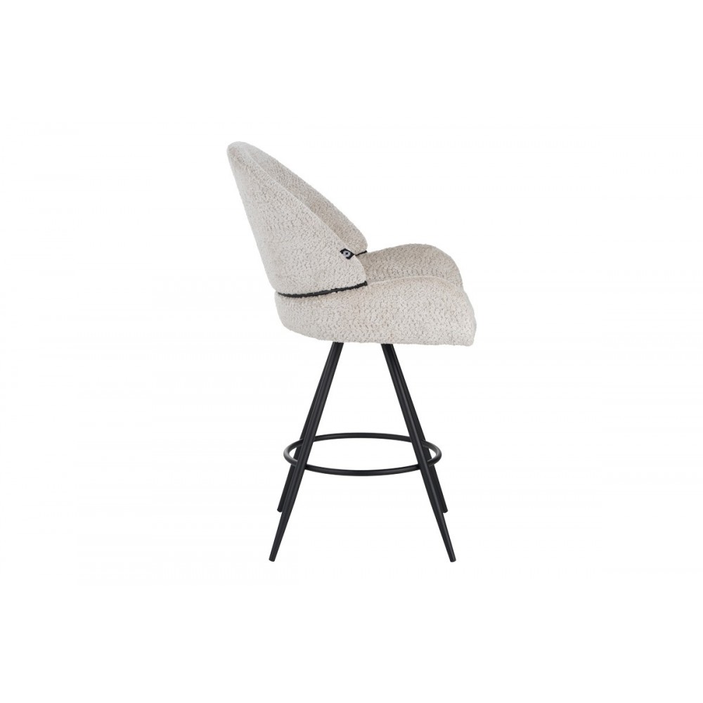 Σκαμπό μπαρ περιστρεφόμενο "MOREA" από μπουκλέ ύφασμα/μέταλλο σε χρώμα μπεζ/μαύρο 68x66x82.5