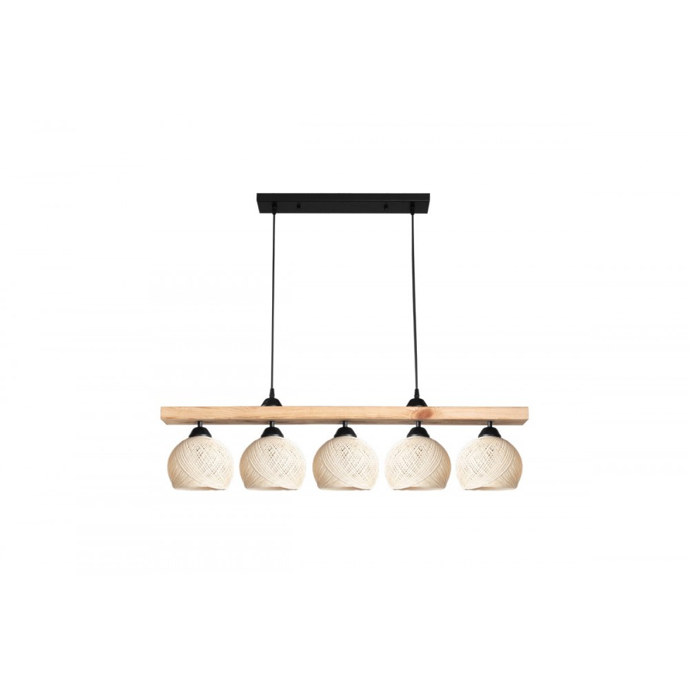 Φωτιστικό πεντάφωτο "SALOTE" από ξύλο/σχοινί σε χρώμα καφέ/κρεμ 100x18x24