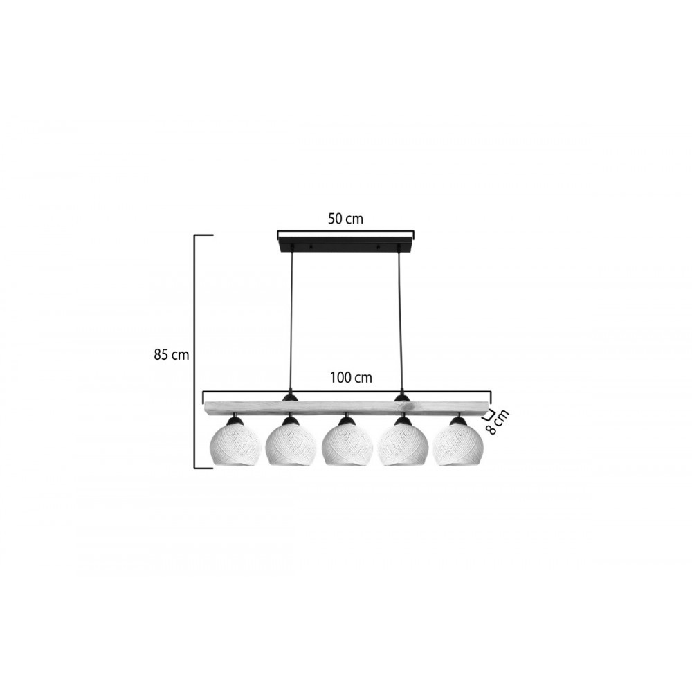 Φωτιστικό πεντάφωτο "SALOTE" από ξύλο/σχοινί σε χρώμα καφέ/κρεμ 100x18x24
