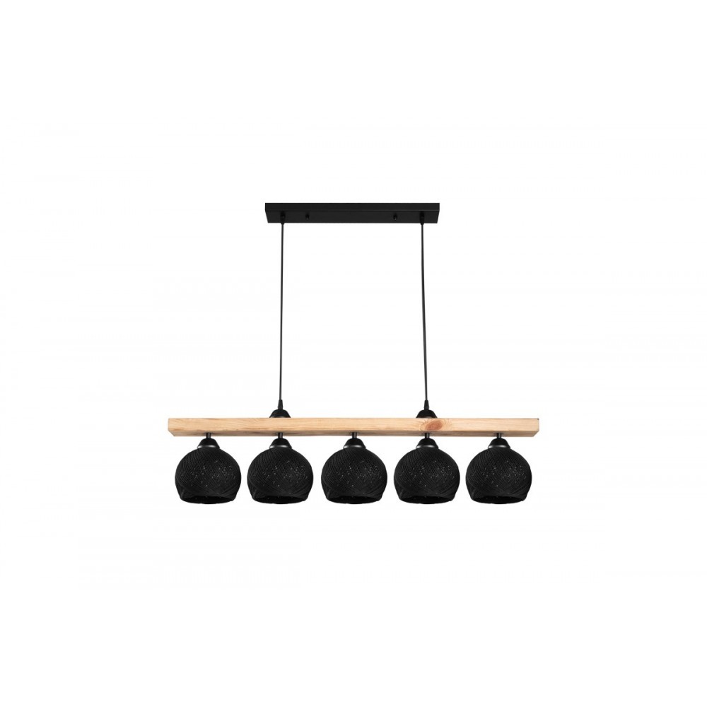 Φωτιστικό πεντάφωτο "SALOTE" από ξύλο/σχοινί σε χρώμα καφέ/μαύρο 100x18x24