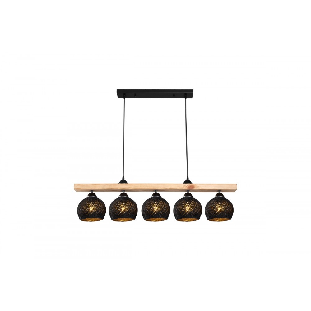 Φωτιστικό πεντάφωτο "SALOTE" από ξύλο/σχοινί σε χρώμα καφέ/μαύρο 100x18x24