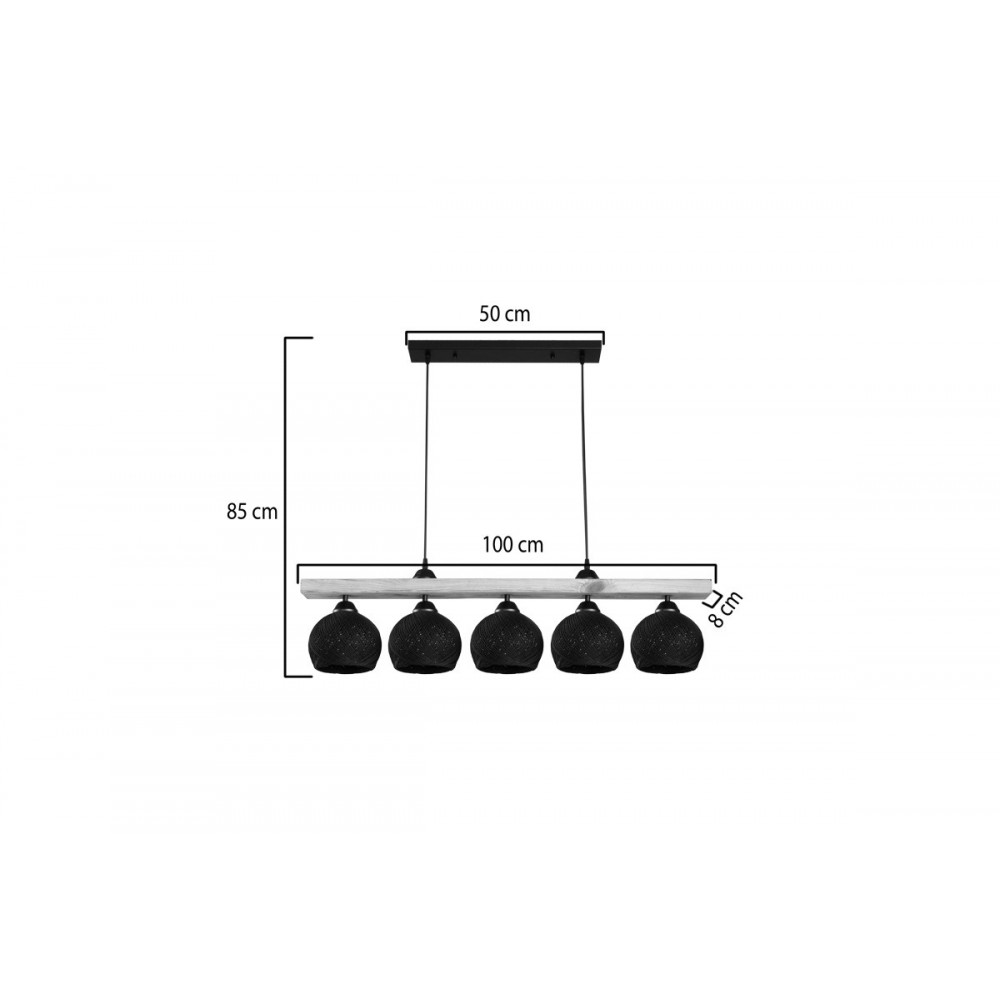 Φωτιστικό πεντάφωτο "SALOTE" από ξύλο/σχοινί σε χρώμα καφέ/μαύρο 100x18x24