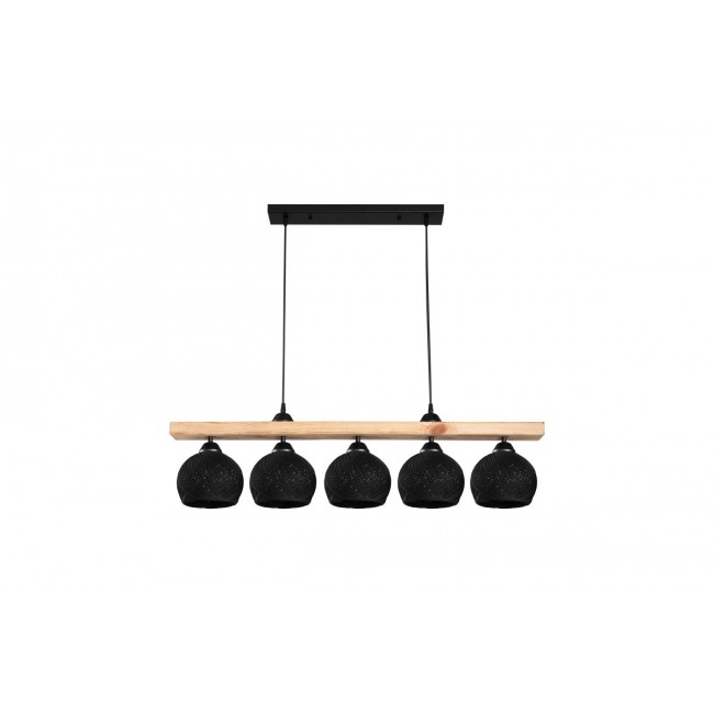 Φωτιστικό πεντάφωτο "SALOTE" από ξύλο/σχοινί σε χρώμα καφέ/μαύρο 100x18x24