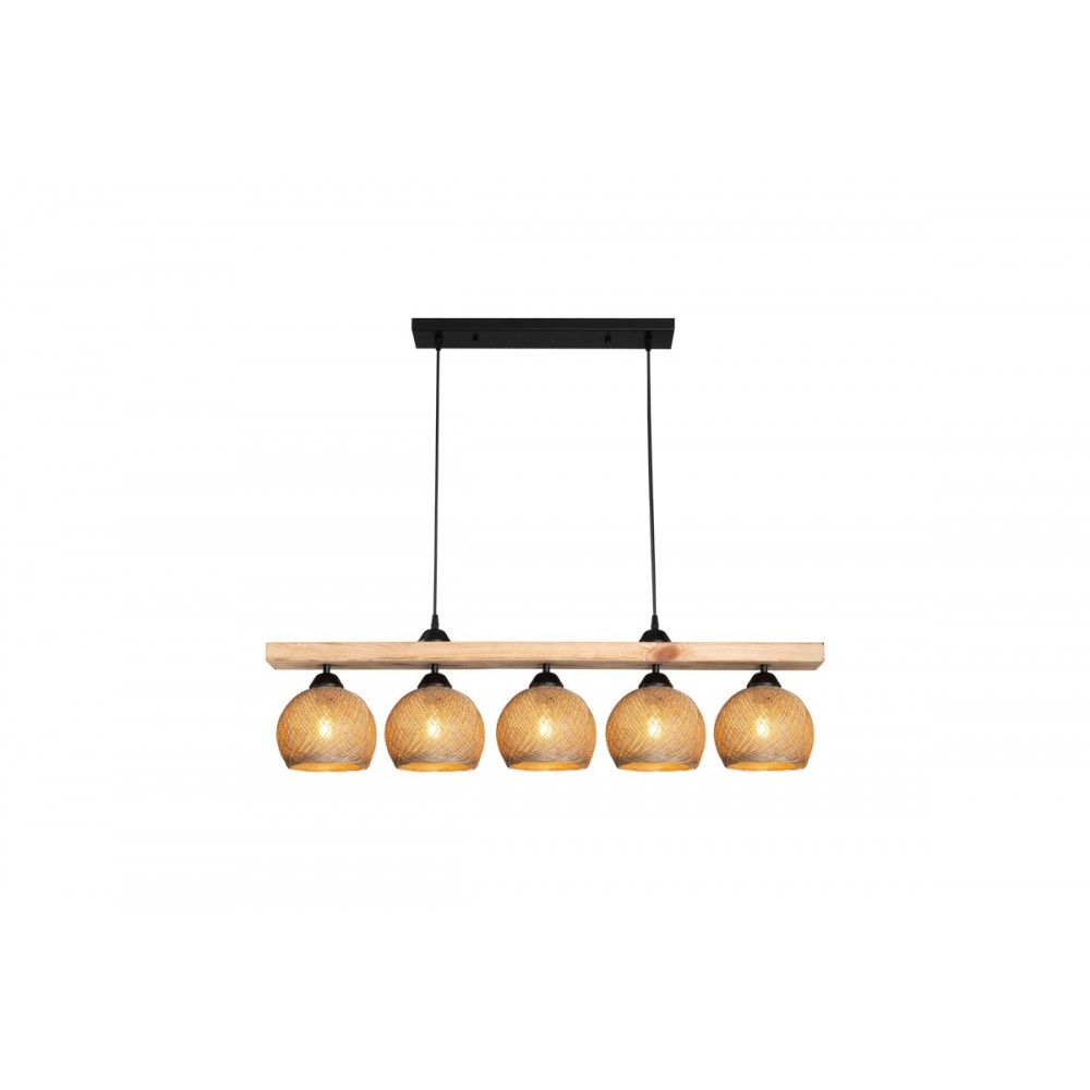 Φωτιστικό πεντάφωτο "SALOTE" από ξύλο/σχοινί σε χρώμα καφέ/φυσικό 100x18x24