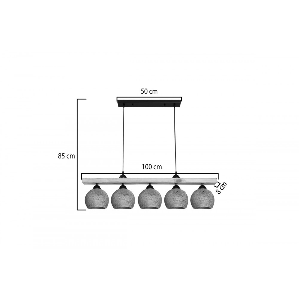 Φωτιστικό πεντάφωτο "SALOTE" από ξύλο/σχοινί σε χρώμα καφέ/φυσικό 100x18x24