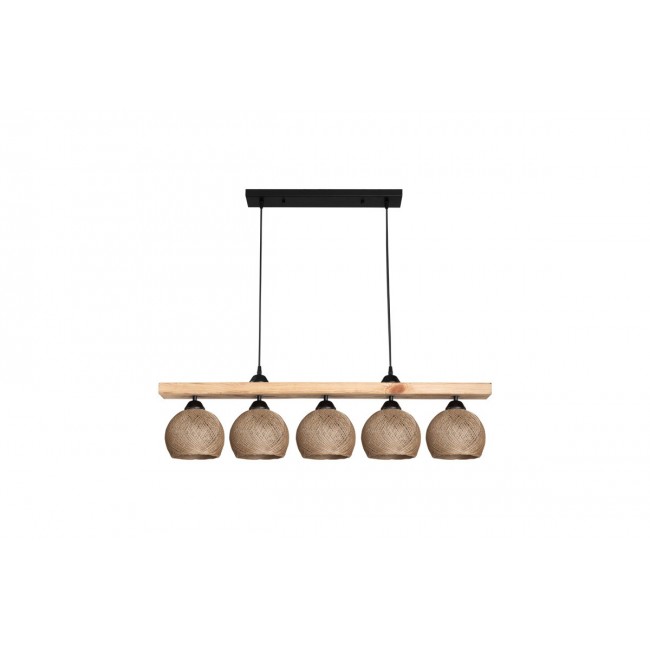 Φωτιστικό πεντάφωτο "SALOTE" από ξύλο/σχοινί σε χρώμα καφέ/φυσικό 100x18x24