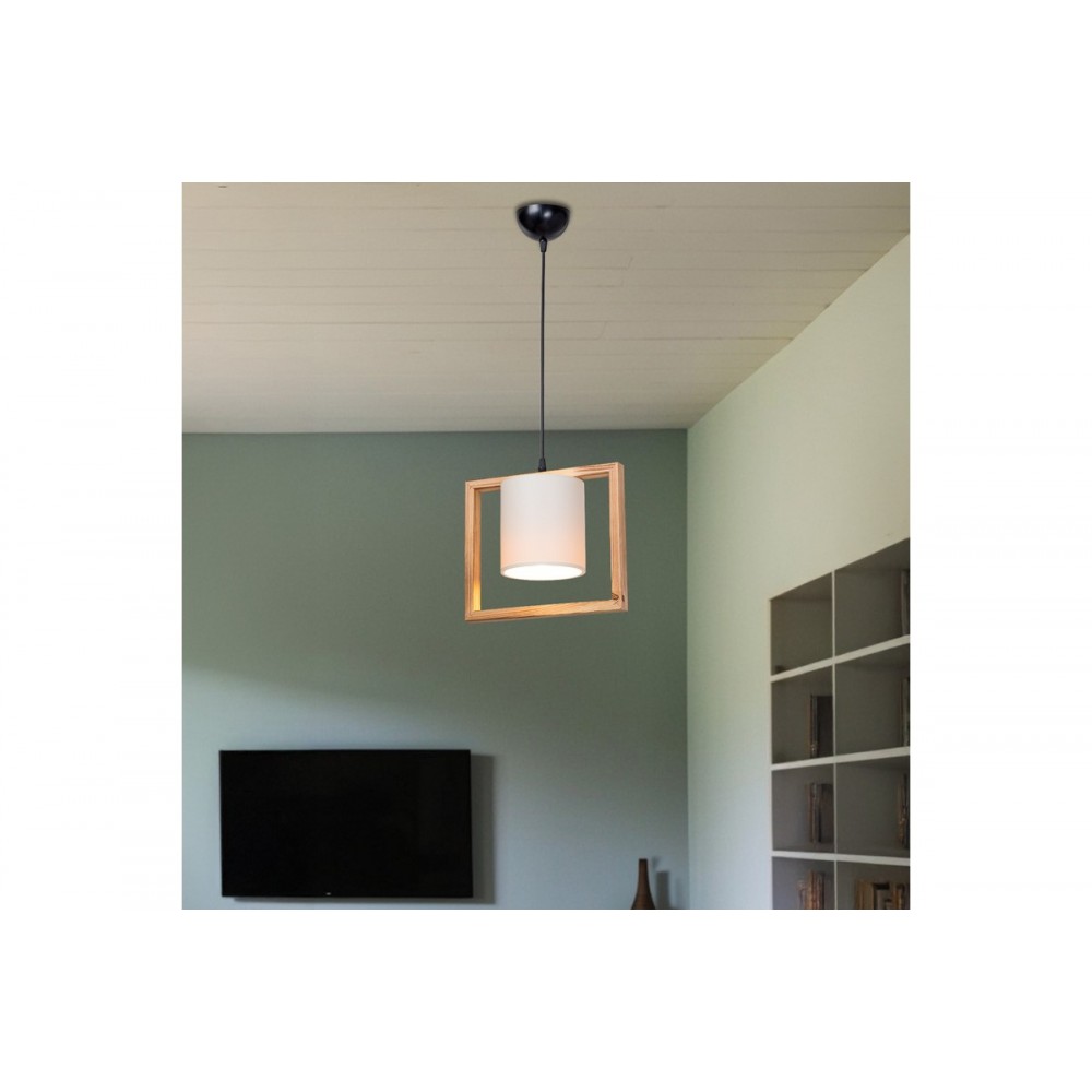 Φωτιστικό μονόφωτο "SEREDA" από ξύλο/ύφασμα σε χρώμα καφέ/κρεμ 28x14x27