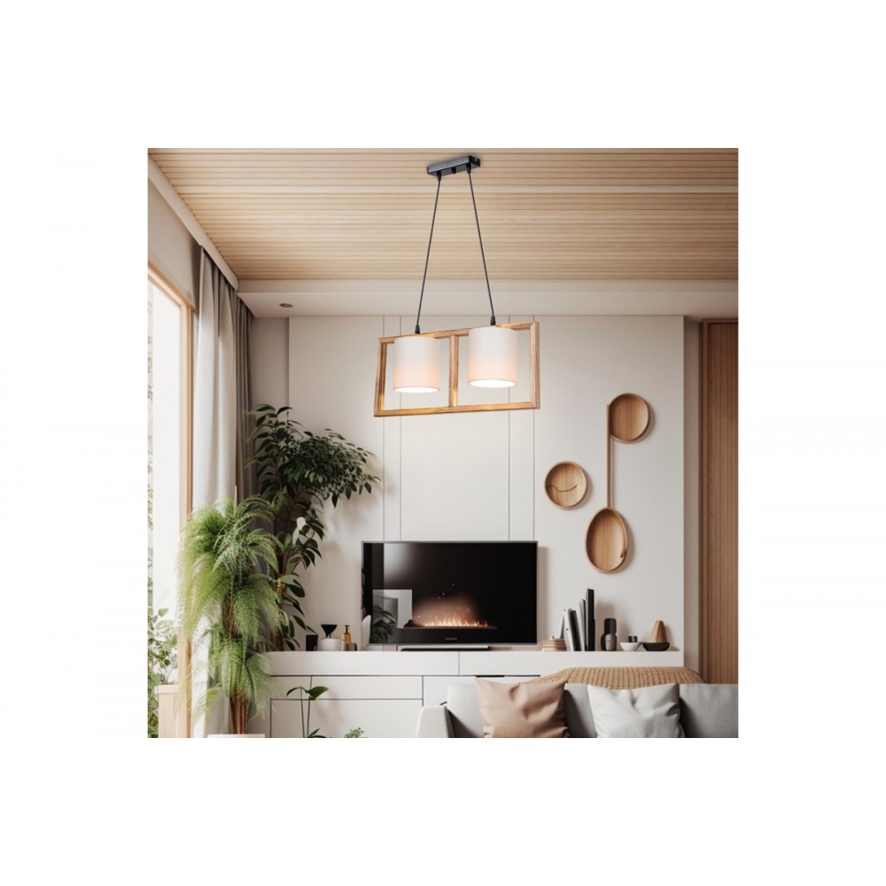 Φωτιστικό δίφωτο "SEREDA" από ξύλο/ύφασμα σε χρώμα καφέ/κρεμ 54x14x27