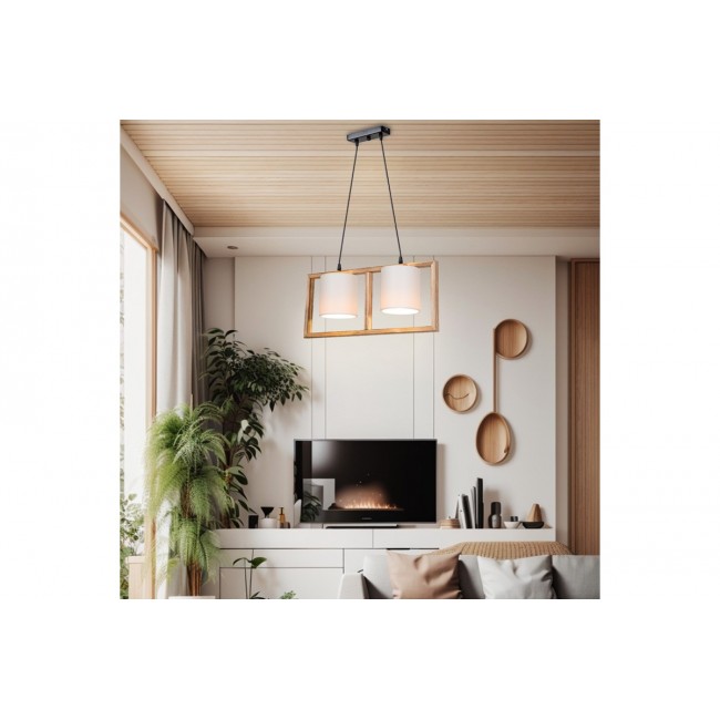 Φωτιστικό δίφωτο "SEREDA" από ξύλο/ύφασμα σε χρώμα καφέ/κρεμ 54x14x27