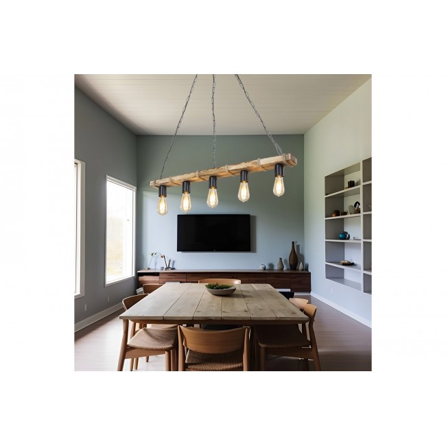 Φωτιστικό πεντάφωτο "LAGOON" από ξύλο σε χρώμα καφέ/μαύρο 100x8.5x10.5