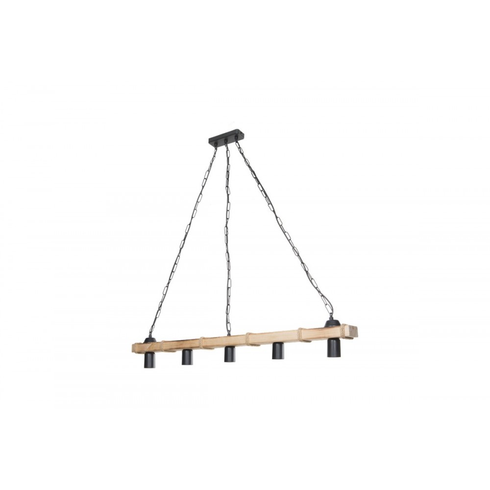 Φωτιστικό πεντάφωτο "LAGOON" από ξύλο σε χρώμα καφέ/μαύρο 100x8.5x10.5