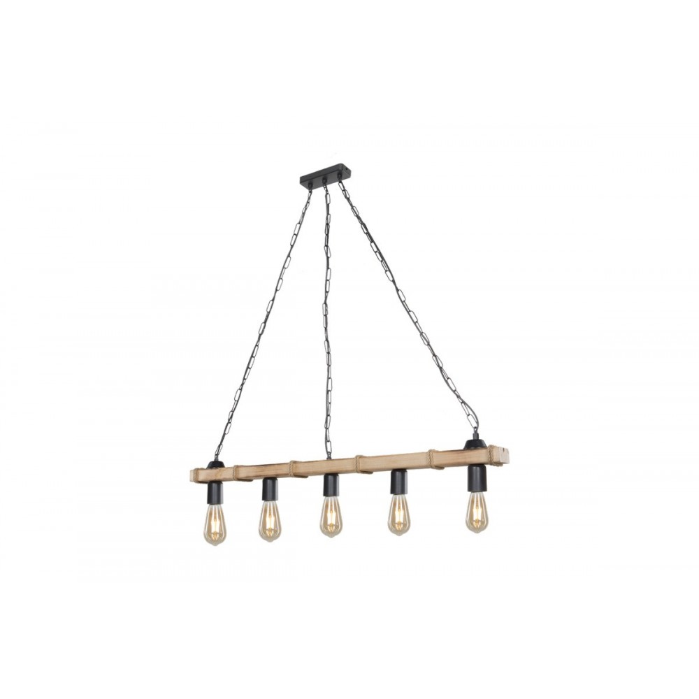 Φωτιστικό πεντάφωτο "LAGOON" από ξύλο σε χρώμα καφέ/μαύρο 100x8.5x10.5