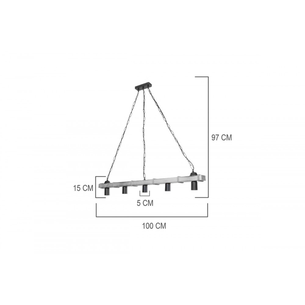 Φωτιστικό πεντάφωτο "LAGOON" από ξύλο σε χρώμα καφέ/μαύρο 100x8.5x10.5
