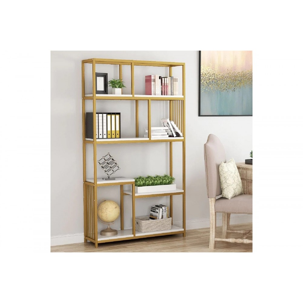 Βιβλιοθήκη "DENVER" από μέταλλο σε χρώμα χρυσό/λευκό 100x30x160