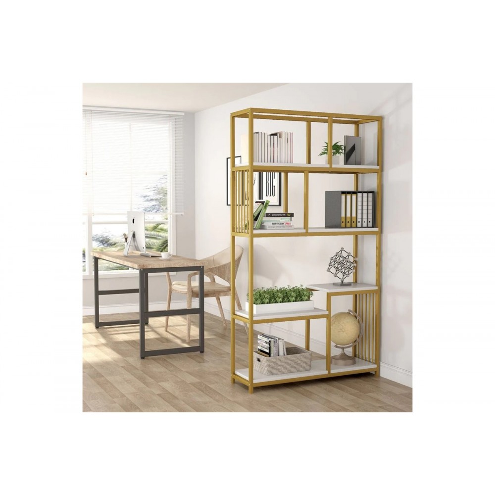 Βιβλιοθήκη "DENVER" από μέταλλο σε χρώμα χρυσό/λευκό 100x30x160