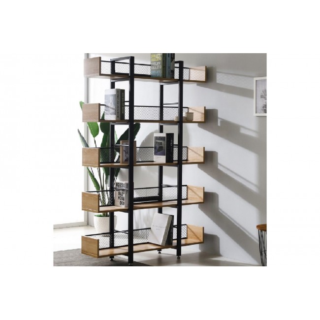 Βιβλιοθήκη "MUSHA" από μέταλλο σε χρώμα μαύρο/oak 120x22x185