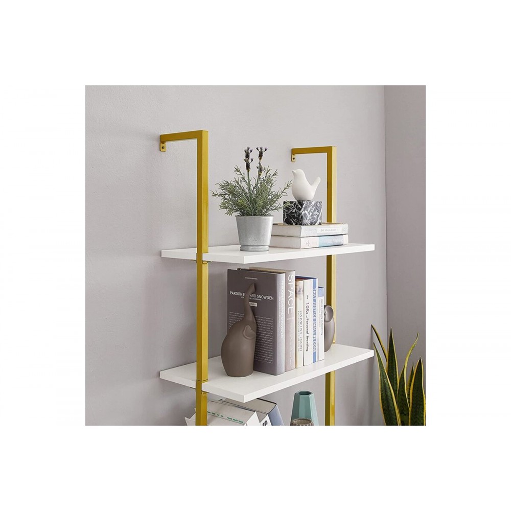 Ραφιέρα τοίχου "TENESI" από μέταλλο σε χρώμα λευκό/χρυσό 60x22x200