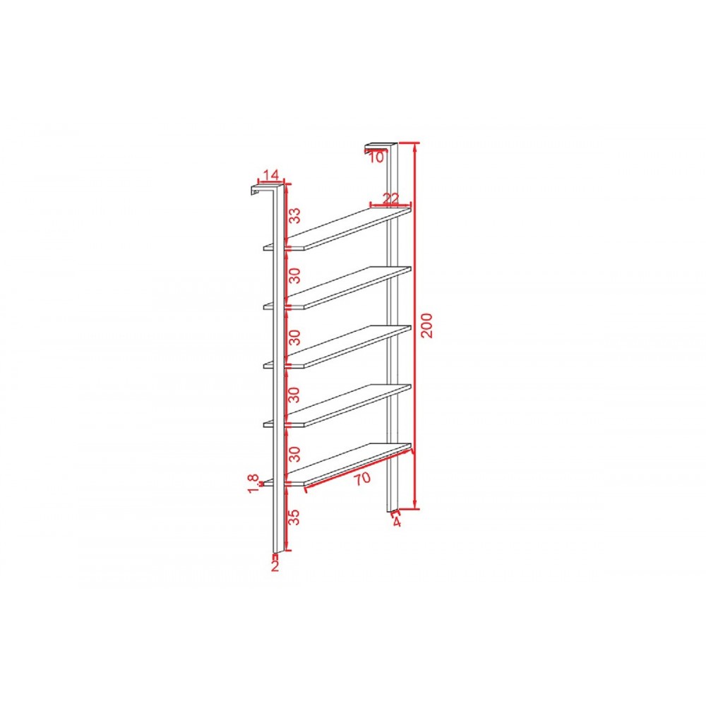 Ραφιέρα τοίχου "TENESI" από μέταλλο σε χρώμα λευκό/χρυσό 60x22x200