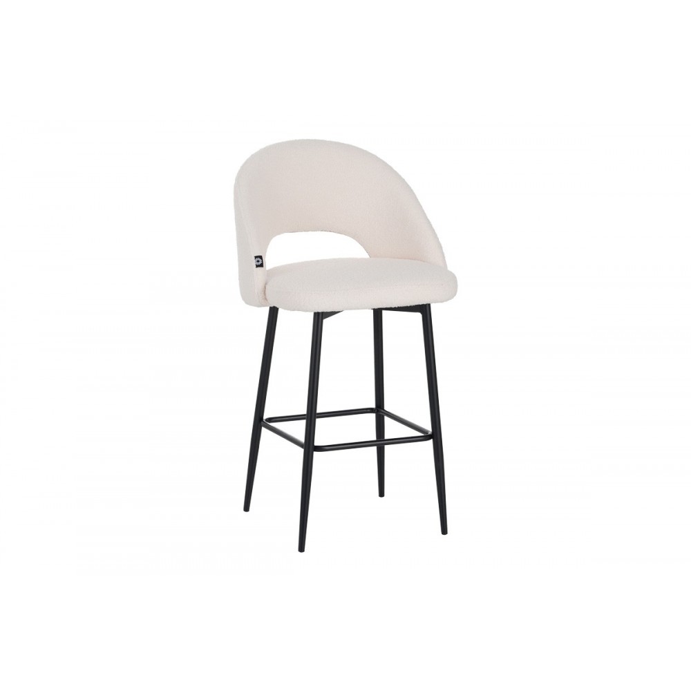 Σκαμπό μπαρ "MASEBO" από μπουκλέ ύφασμα/μέταλλο σε χρώμα λευκό/μαύρο 48x52x97