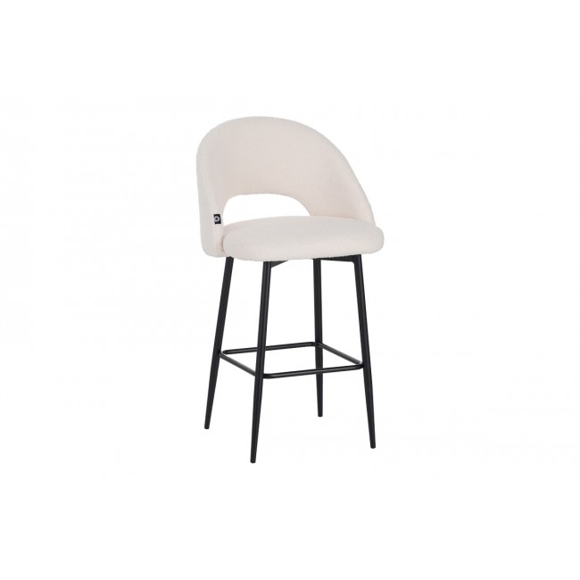 Σκαμπό μπαρ "MASEBO" από μπουκλέ ύφασμα/μέταλλο σε χρώμα λευκό/μαύρο 48x52x97