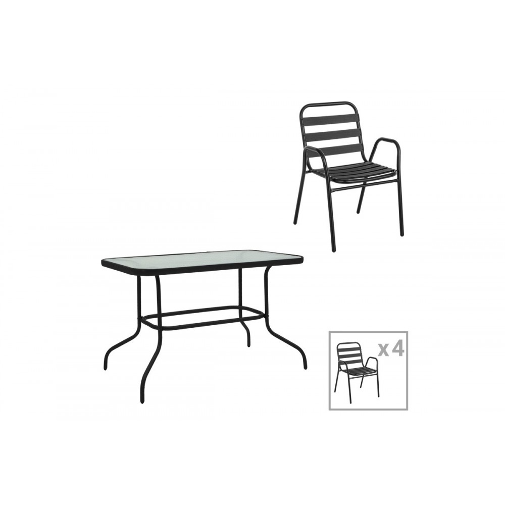 Τραπεζαρία 5τμχ "VALOR-SUSSIE" από μέταλλο/γυαλί σε χρώμα μαύρο 110x60x70