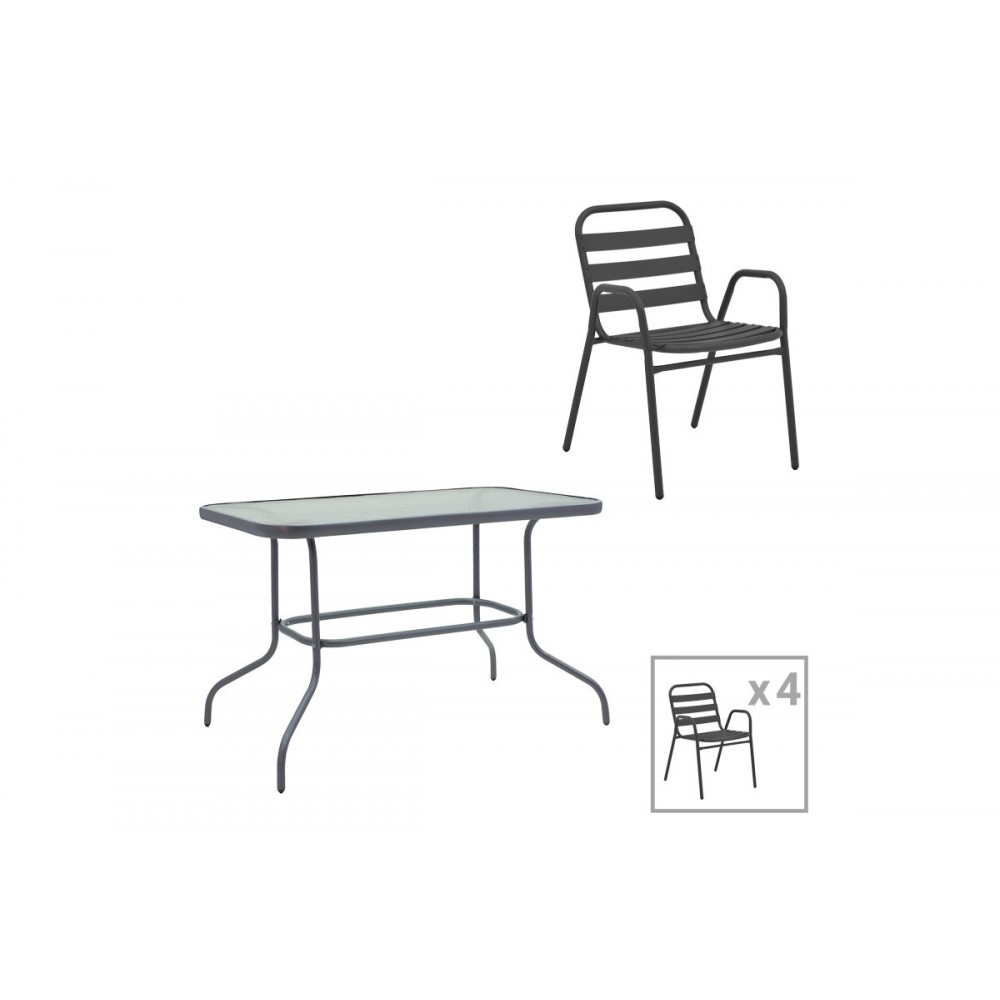 Τραπεζαρία 5τμχ "VALOR-SUSSIE" από μέταλλο/γυαλί σε χρώμα ανθρακί 110x60x70