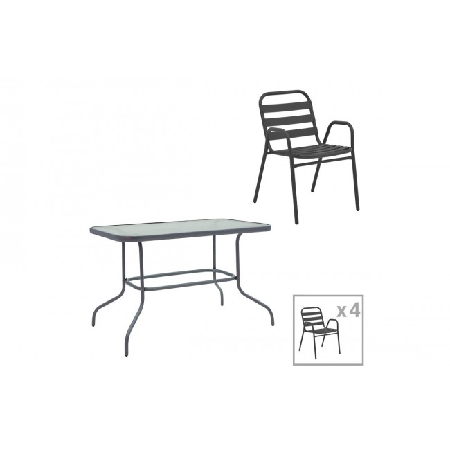 Τραπεζαρία 5τμχ "VALOR-SUSSIE" από μέταλλο/γυαλί σε χρώμα ανθρακί 110x60x70