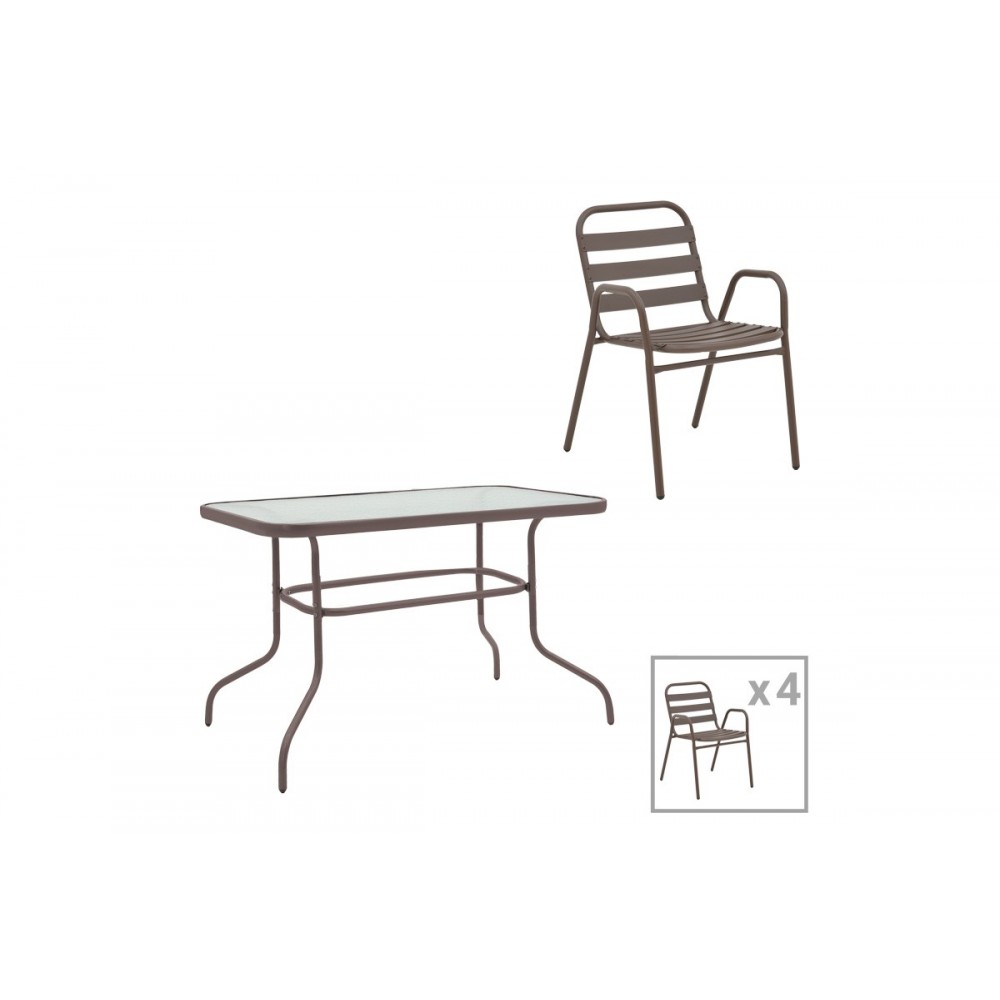 Τραπεζαρία 5τμχ "VALOR-SUSSIE" από μέταλλο/γυαλί σε χρώμα καφέ 110x60x70