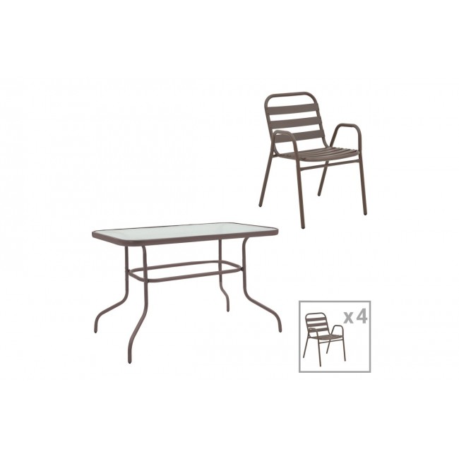 Τραπεζαρία 5τμχ "VALOR-SUSSIE" από μέταλλο/γυαλί σε χρώμα καφέ 110x60x70