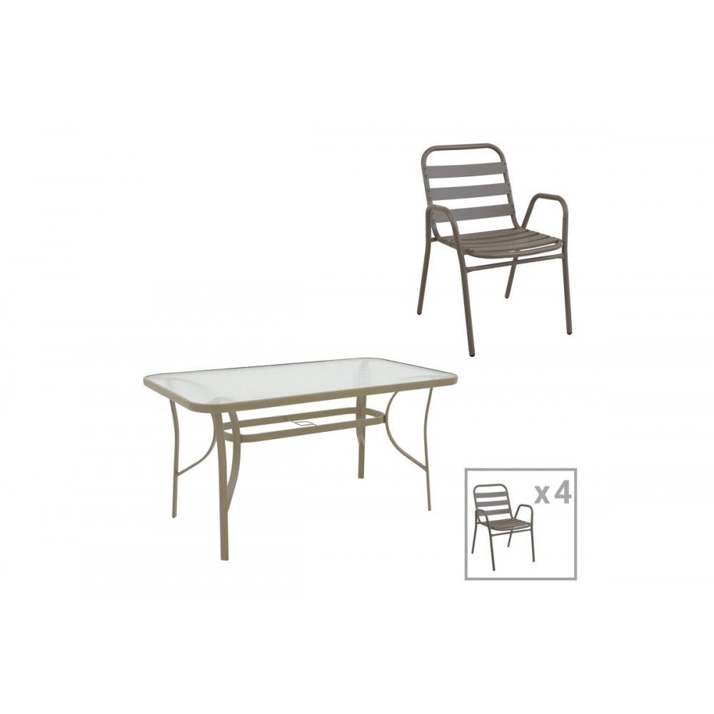 Τραπεζαρία 5τμχ "SUSSIE-ENSURE" από μέταλλο/γυαλί σε χρώμα σαμπανιζέ 140x80x70