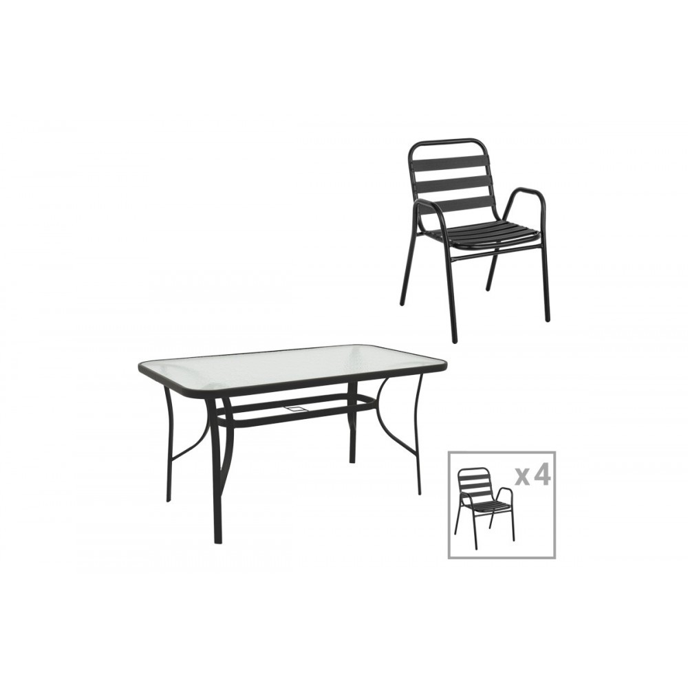 Τραπεζαρία 5τμχ "SUSSIE-ENSURE" από μέταλλο/γυαλί σε χρώμα μαύρο 140x80x70