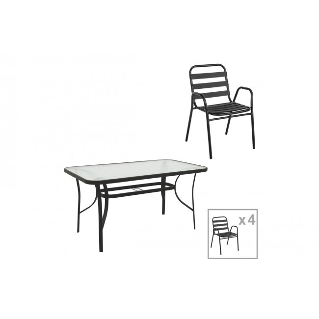 Τραπεζαρία 5τμχ "SUSSIE-ENSURE" από μέταλλο/γυαλί σε χρώμα μαύρο 140x80x70