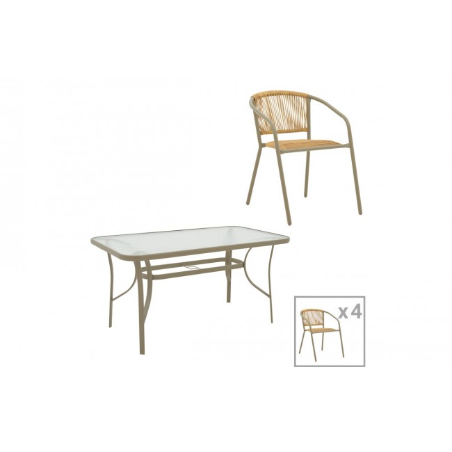 Τραπεζαρία 5τμχ "LINDARIA-ENSURE" από μέταλλο σε χρώμα σαμπανιζέ 140x80x70