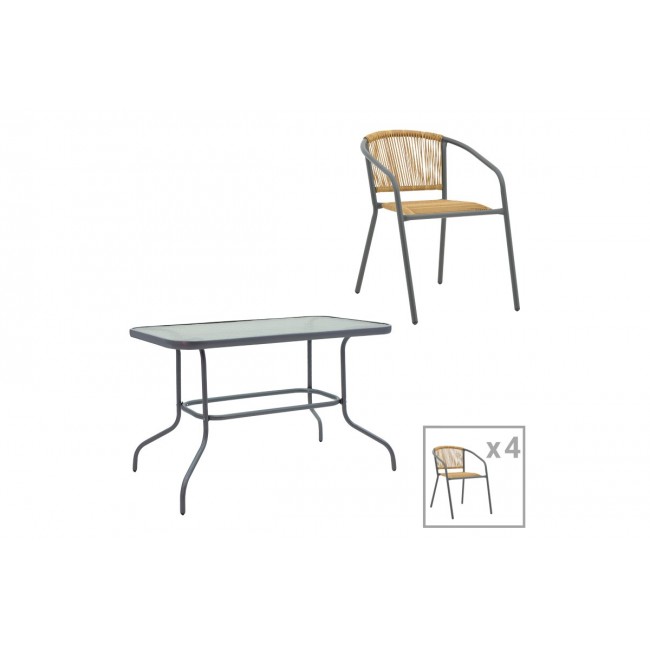 Τραπεζαρία 5τμχ "VALOR-LINDARIA" από μέταλλο/γυαλί σε χρώμα ανθρακί 110x60x70