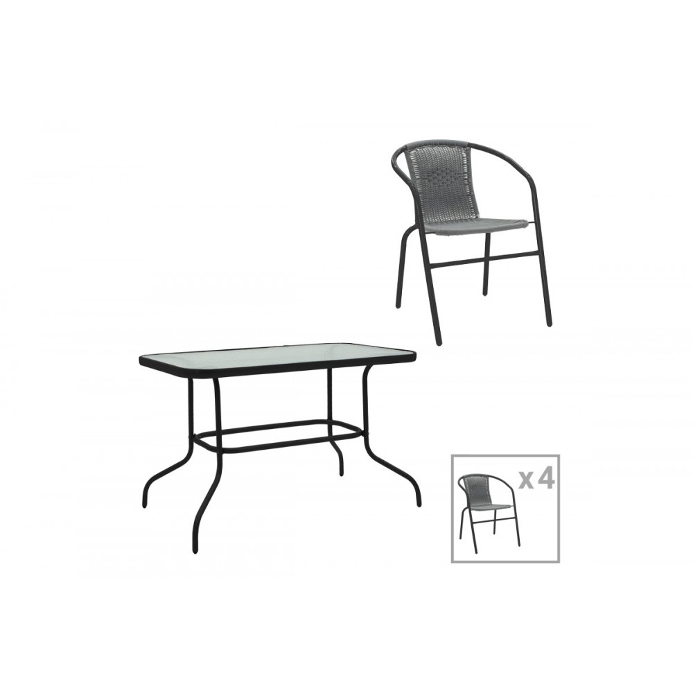 Τραπεζαρία 5τμχ "VALOR-OBBI" από μέταλλο/γυαλί σε χρώμα γκρι 110x60x70