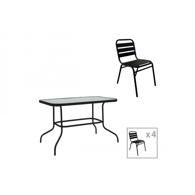 Τραπεζαρία 5τμχ "VALOR-SUSSIE" από μέταλλο/γυαλί σε χρώμα μαύρο 110x60x70