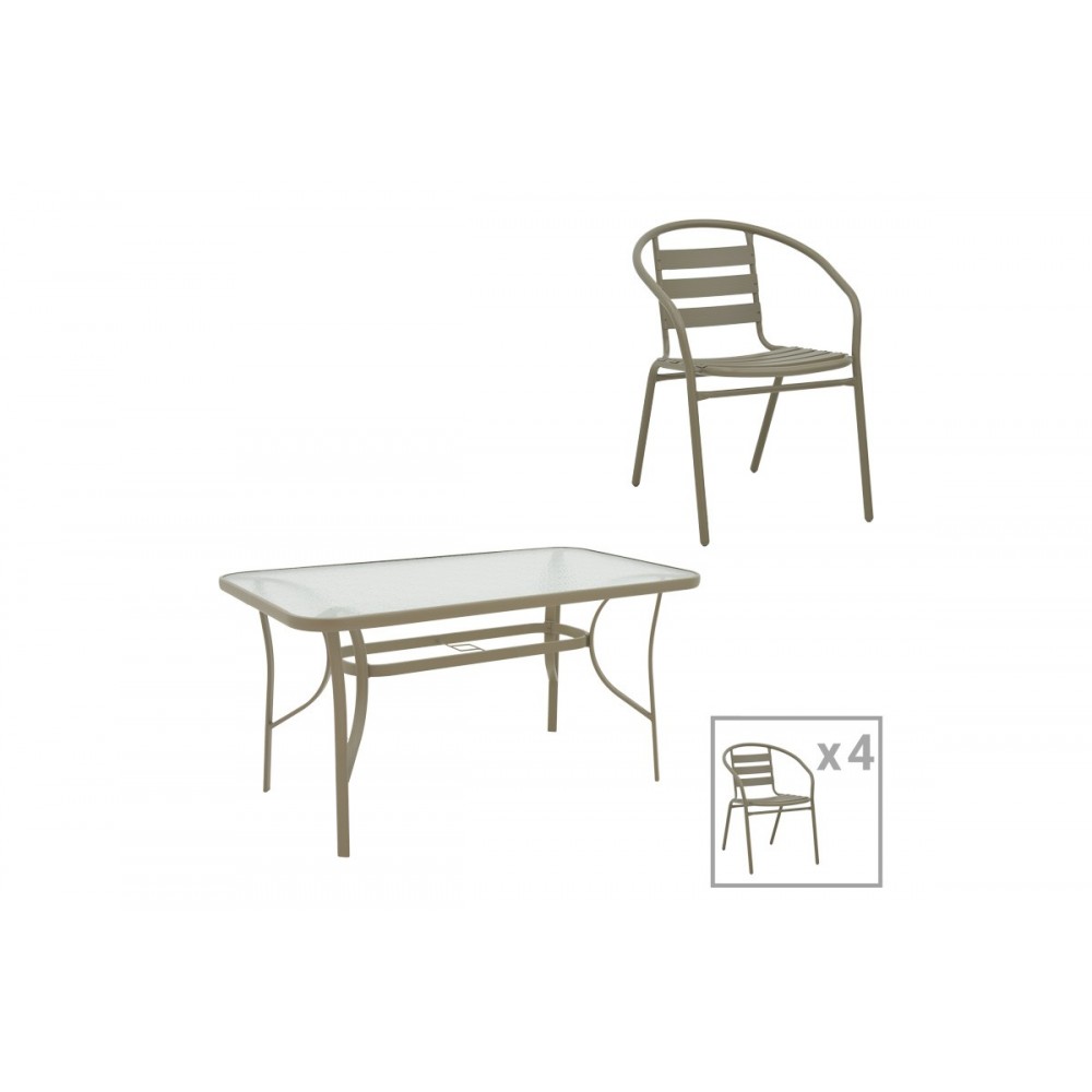 Τραπεζαρία 5τμχ "TADE-ENSURE" από μέταλλο/γυαλί σε χρώμα σαμπανιζέ 140x80x70