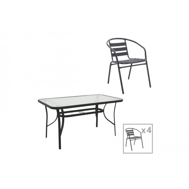 Τραπεζαρία 5τμχ "TADE-ENSURE" από μέταλλο/γυαλί σε χρώμα μαύρο 140x80x70