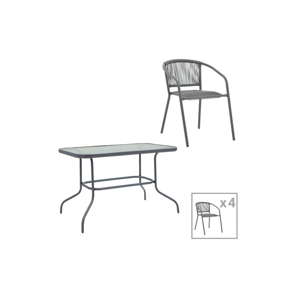 Τραπεζαρία 5τμχ "VALOR-LINDARIA" από μέταλλο/pe rattan σε χρώμα ανθρακί 110x60x70