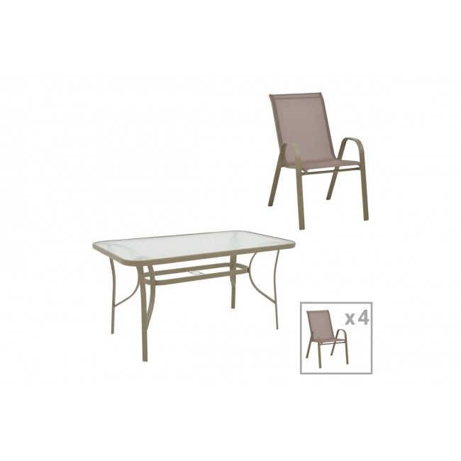 Τραπεζαρία 5τμχ "ENSURE-CALAN" από μέταλλο/γυαλί σε χρώμα σαμπανιζέ/καφέ 140x80x70