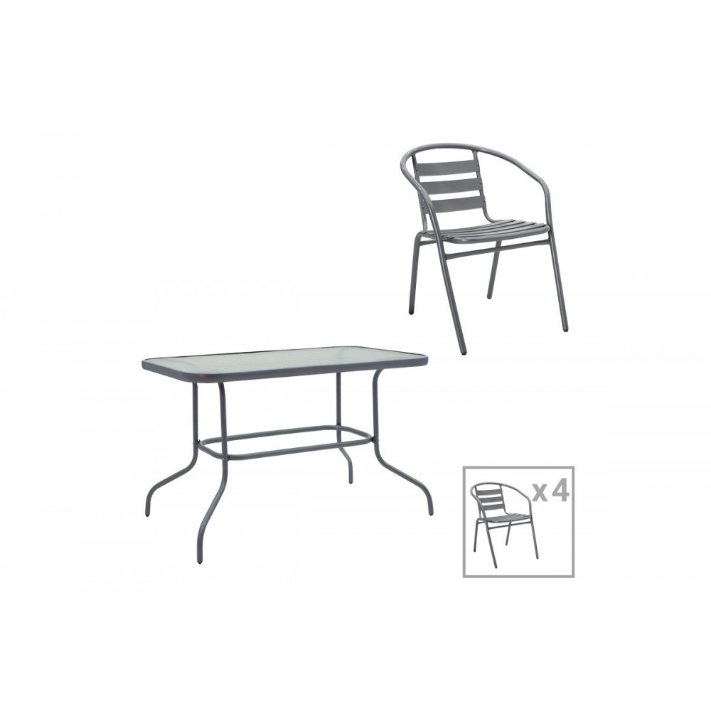 Τραπεζαρία 5τμχ "VALOR-TADE" από μέταλλο/γυαλί σε χρώμα ανθρακί 110x60x70