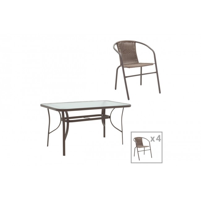 Τραπεζαρία 5τμχ "ENSURE-OBBI" από μέταλλο σε χρώμα καφέ 140x80x70