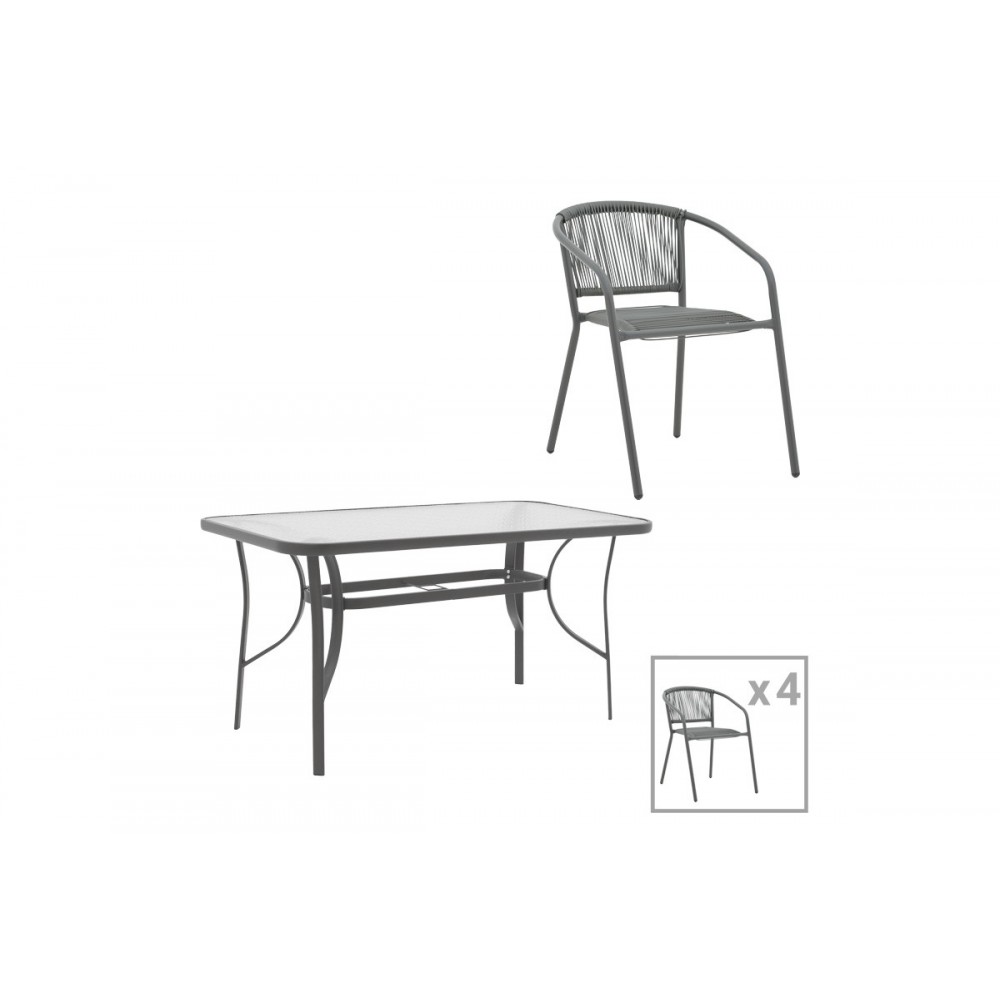Τραπεζαρία 5τμχ "ENSURE-LINDARIA" από μέταλλο/γυαλί σε χρώμα ανθρακί 140x80x70